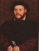 Hans holbein the younger Portrait of an Unknown Man Holding Gloves oil painting